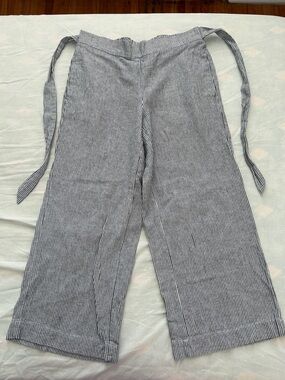 LOFT Blue and White Striped Wide-Leg Pants